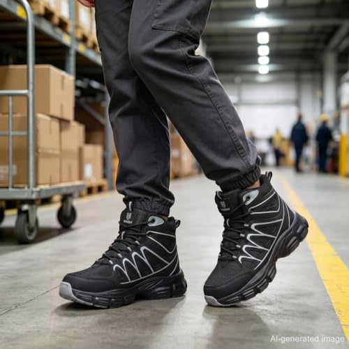 Image of Hogent Steel Toe Shoes for Men Women - Non Slip & Lightweight Work Shoes | Shock Absorption Cushion Sole, Breathable Safety Shoes, Ideal for Construction, Warehouse, Kitchen Work, Food Service