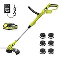 EWORK 20V Electric Weed Wacker 12-Inch Trimmer and Edger with Auto Line Feed, Cordless String Trimmer with 2.0Ah Battery and Charger & 6 Replacement Spools for Lawn, Garden, Yard, etc
