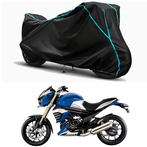 Image of Waterproof Bike Body Cover Compatible for | Mahindra MOJO XT 300 STD | Taffeta Fabric, Sky Piping Design, Bottom Elastic Fit | Dustproof, Sun UV & Rain Protection for All Weather.