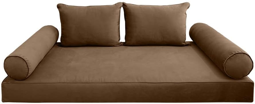 Prolinemax Style V4 Twin-XL Size Pipe Trim Velvet Indoor Daybed Mattress Bolster Pillow Complete Set AD308