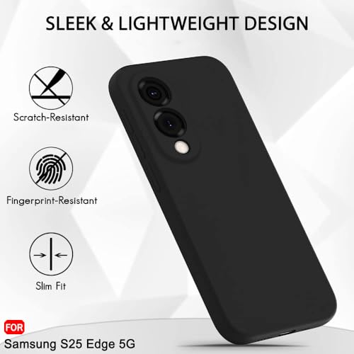 Image of TheGiftKart Liquid Silicone Back Cover Case for Samsung Galaxy S25 Edge 5G | Soft Micro-Fibre Lining Inside | Camera & Screen Protection | Shockproof Cover for Samsung S25 Edge (Silicone, Black)
