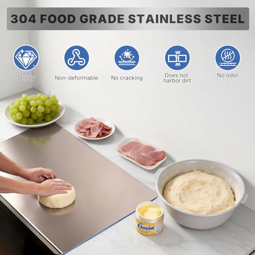 Stainless Steel Cutting Board with Lip, Extra Large Non Toxic 304 Metal Cutting Board for Kitchen, Non-Slip Mat Included, Chopping Board for Meat Veggies Dough Baking, 27.6" x 19.6" by TEXARIVD - Used condition - Image 3