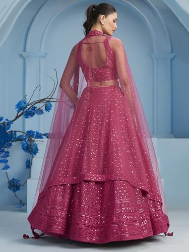 Image of Zeel Clothing Women's Sequins Thread Embroidered Georgette Lehenga Choli With Dupatta (5124-Women-Lehenga-Choli-New; Free size)