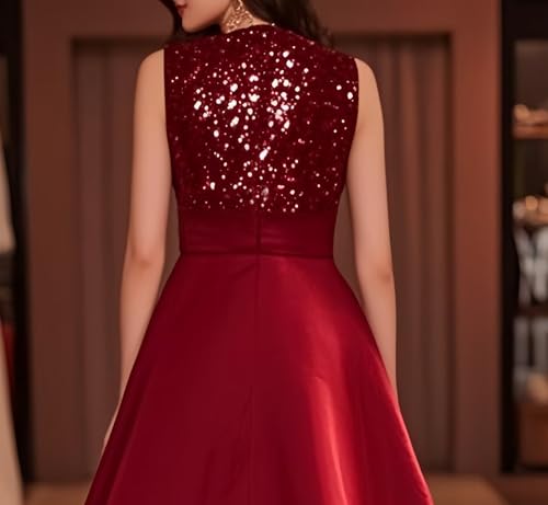 Long Satin Mother of The Bride Dress Scoop Neck Sequin Prom Party Dresses Sleeveless Ball Gown DD0512