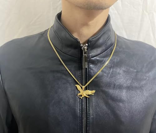 AZYOUNG Mens Stainless Steel 18K Gold Flying Eagle Pendant Cuban Chain Necklace,23.62+0.94’’4