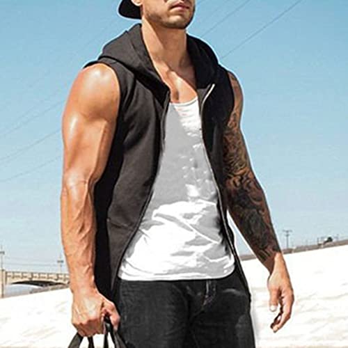 Endoradore Men's Sleeveless Zip Up Hooded Workout Tank Tops Lightweight Muscle Cut T Shirt Hoodie Zip-Up Vests Jacket Black #TOP3