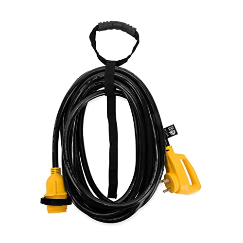 Image of Camco Power Grip 25-Ft 30 Amp RV Extension Cord w /Locking End - Rated for 125V / 3,750W - Features Threaded Locking Ring for Weatherproof Connection & RV Power Cord 90 Head (55501) (Pack of 2)
