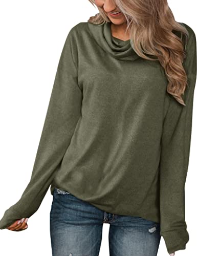 Minthunter Women's Long Sleeve Pullovers Cowl Neck Tunic Shirt Casual Sweatshirt Tops