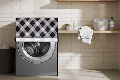 Image of Stylista Washing Machine Cover Compatible for Bosch 8 kg Front Load WAT24463IN Checkered Pattern Cream