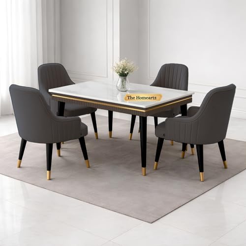 Image of Elara Modern Dining Table Set 4-Seater Wooden Dining Table Set | 1 Year Warranty | Nano Composite Marble Marble Top Table with 4 Chairs (Dark Gray)
