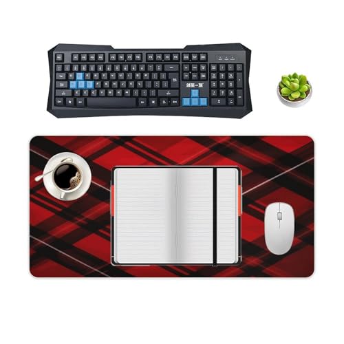 Red and Black Plaid Desk Pad Large Office Desk Mat Rubber miniatura 4