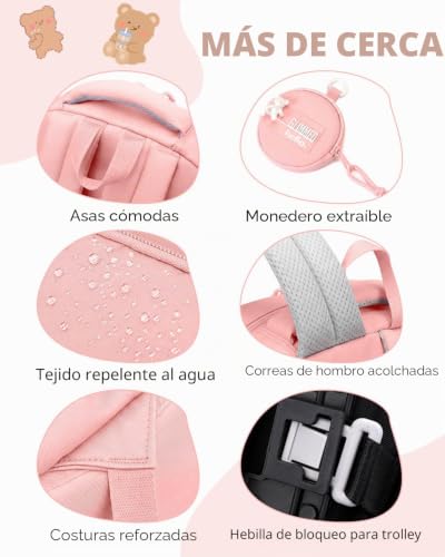 Mochila escolar con ruedas para niña que alivia el peso de los libros 4