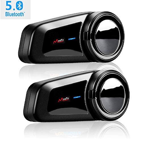 QSPORTPEAK - Casco de moto con Bluetooth para casco de moto M2 1000M 5.0 Bluetooth sistemas de comunicación de hasta 6 pilotos con cancelación de ruido, FM, dial de voz manos libres (1 juego)