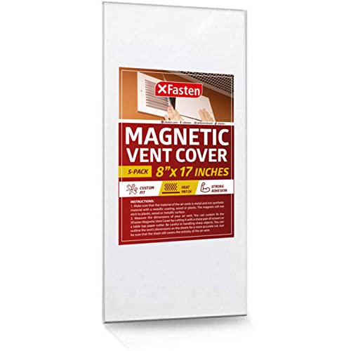 XFasten Magnetic Vent Cover, Industrial Grade Magnets for Sidewall and Floor Vents - for RV, Home HVAC, AC and Furnace Vents, 8-Inch x 17-Inch, Pack of 5