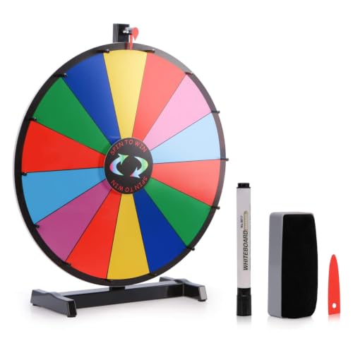 24 Inch Heavy Duty Spinning Prize Wheel - 14 Slots Color Tabletop Roulette Wheel of Fortune - Spin the Wheel with Dry Erase Marker and Eraser Win - Spinner Wheel Game for Carnival and Trade Show