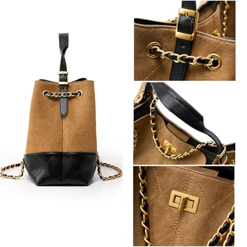 Quilted Bucket Crossbody Bag Purse for Women, Leather Shoulder Bag with Chain Strap & Turn-Lock Closure4