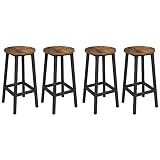 VASAGLE Tabourets Hauts, Lot de 4, Chaises de Bar, Siège de Cuisine, Cadre en Acier, Hauteur 65 cm, Montage Facile, Style Industriel, Marron Rustique et Noir LBC232B01