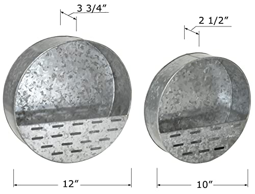 Red Co. Set Of 2 Round 12” And 10” Galvanized Metal Wall Pocket Planters, Distressed Gray #TOP2