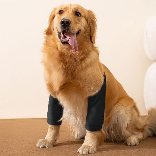 Image of ROZKITCH Dog Surgery Leg Sleeve for Front Legs, Pet Prevent Licking Wound Elbow Knee Protector, Dog Leg Sleeve to Stop Licking Cone Collar Alternative for Sprain ACL CCL Arthritis Black XL