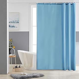 Furlinic Shower Curtain Mould Proof Resistantand Waterproof Washable Polyester Fabric Sky Blue Bath Curtains with Weight Tape 10 Hooks for Wetroom 60x72 Inch.