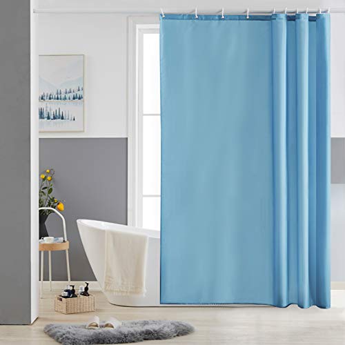 Furlinic Schmaler Duschvorhang für Dusche & Badewanne, Badvorhang Textil aus Polyester Stoff schimmelresistent Wasserabweisend & Waschbar, Hellblau 150x180 mit 10 Duschvorhangringen.