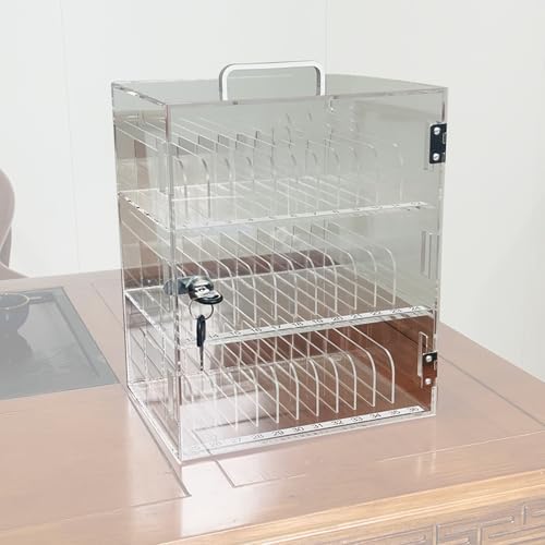 Lockable Acrylic Phone Storage Box - Wall-Mounted Cell Phone Locker for Classroom & Office - Secure Mobile Phone Cage & Key Safe (10x7x4 in) - Ideal for Events & Workplaces
