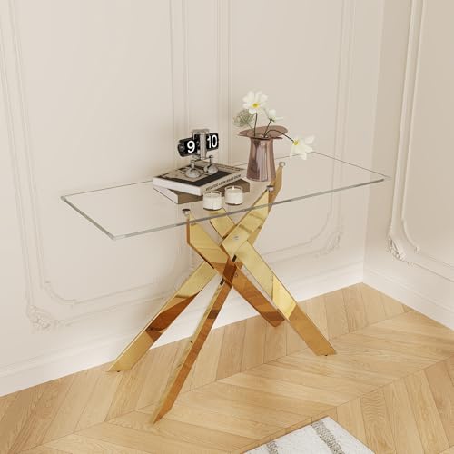 Modehodei 45" Glass Console Table with Tempered Glass Top, Rectangle