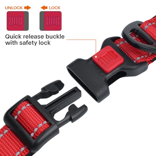 Miniatura 3 de Taglory Collar Perro, Collar Nylon Reflectante Neopreno Forrado Ajustable Para Perros Pequeños, Rojo