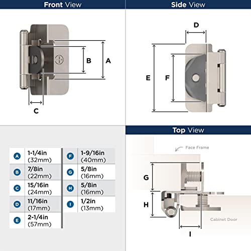 Amerock | Double Demountable Cabinet Hinge | 1/2 Inch (13 Mm) Overlay Hinge | Satin Nickel | 2 Pack | Self-Closing Hinge | Cabinet Door Hinge #TOP4