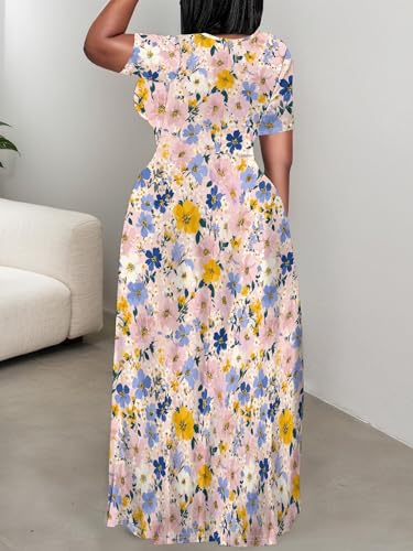 Image of PinkPatty Plus Size Dress for Women Casual Crew Neck Short Sleeve Maxi Dress Oversized Summer Beach Dresses with Pockets