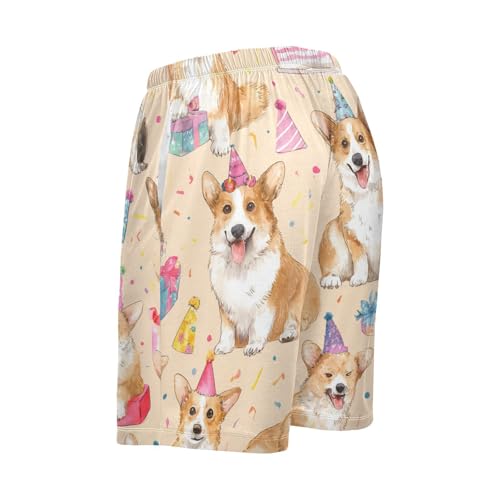 Corgi Dog with Birthday Party Hat Pajama Bottom Shorts for Men Soft Casual Sleep Lounge Shorts with Pockets S-XXL3