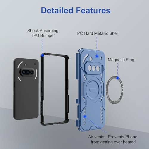 Image of Zapcase Back Case Cover for Nothing Phone (3a) 5G | Magnetic Case with Built-in Metal Ring | Supports MagSafe Charger, Wallet & Car Mount | Shockproof Hybrid PC + TPU | Blue