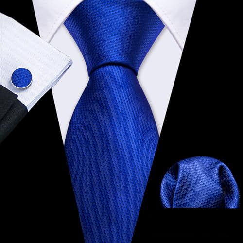 Image of Barry.Wang Plain Men Silk Ties Extra Long Satin Necktie for Wedding Business Handkerchief Cufflinks Set Solid Colors