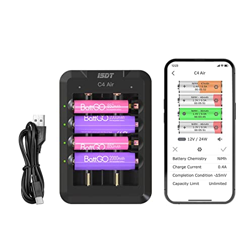 LIMETA Universal Smart Battery Charger Fast 18650 Battery Charger USB C QC3.0 Output for Rechargeable Household AA AAA Lithium APP Bluetooth Connection and OTA Upgrade