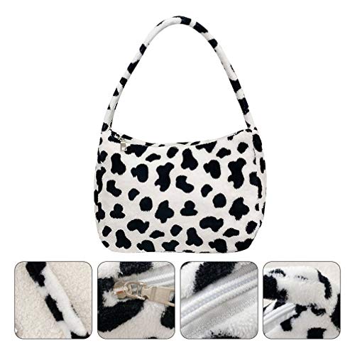 KESYOO Bolsa Feminina Bolsa de Pelúcia Padrão Vaca Bolsa de Ombro Macio Zíper Bolsa Novidade Bolsa C