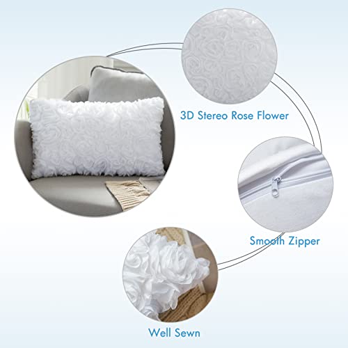 Miulee Pack Of 2 Decorative Romantic Stereo Chiffon Rose Flower Pillow Cover Solid Square Pillowcase For Decoration Sofa Bedroom Car 12X20 Inch 30X50 Cm White Valentines Day #TOP1