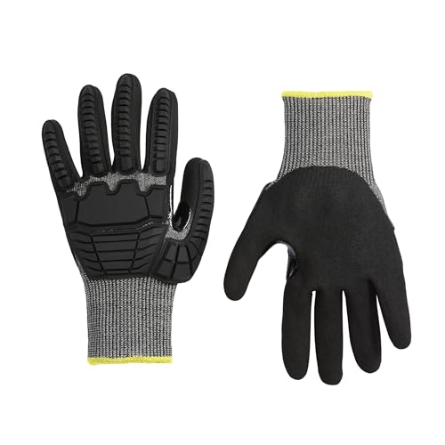 Amazon Basics Impact Protection Work Gloves - Cut Level A2, ANSI Level 4 Abrasion, Touchscreen Compatible, 15G Sandy Nitrile Palm, Small, 10 Pack, Black with Yellow Edge - image 1