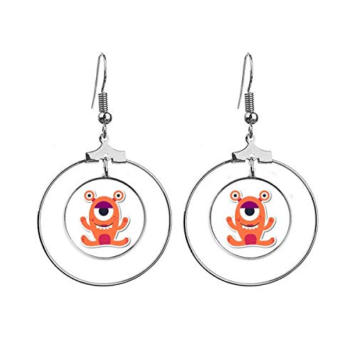 Boucles d'oreilles pendantes monstre orange en argent et motif extraterrestre