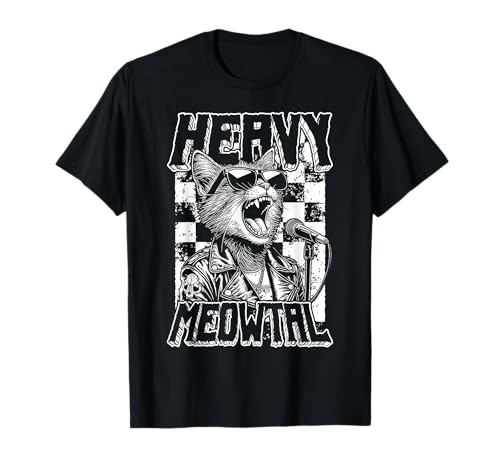 Heavy Meowtal Cat Funny Metal Music Band Cantante Musicista Maglietta