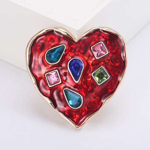 Image of Fashionable Rhinestone Enamel Love Brooch for Women Heart Brooch Dress Suit Pin Accessories Valentine's Day Gift