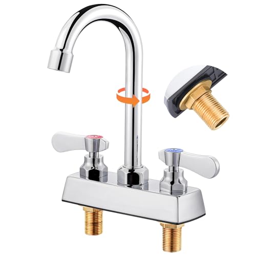 Image of Commercial Bar Sink Faucet 2 Hole,4 Inch Center Deck Mount Hand Sink Faucet,3.8″ Gooseneck Swivel Spout Bar Faucet,Brass Construction Chrome Polished with Dual Handles for Utility Laundry Kitchen