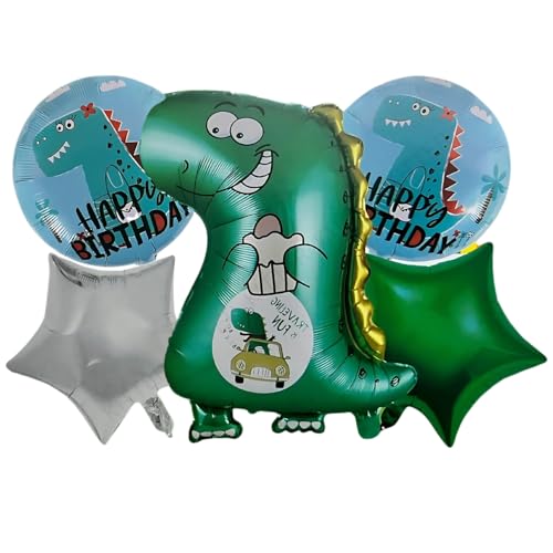 Image of KITTER (Pack Of 5) Balloons Dino King Theme Happy Birthday Balloon Set, Dinosaur Birthday Balloons, Dinosaur Theme Decoration Set (Foil) | 5 Pc Dinosaur Balloon Set for Kids Birthday Party, Multicolor