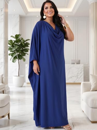 Image of KOH KOH Womens Long Cowl Neck Flowy Grecian Goddess Cape Sleeve Maxi Dress