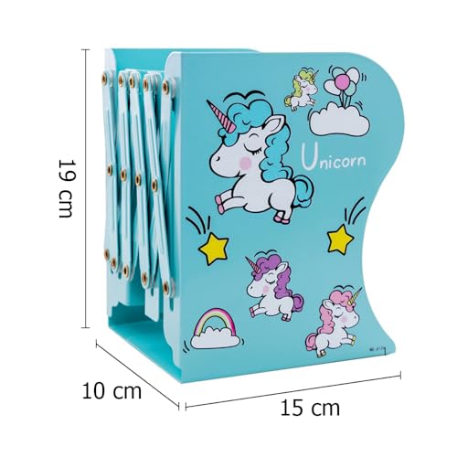 oddpod&trade; Cute Unicorn Adjustable Metal Bookend/Desktop Multi-Purpose Expandable Book Shelf Organiser Stand for Home, Office, School, Study, Living Room & Library Decoration - Blue