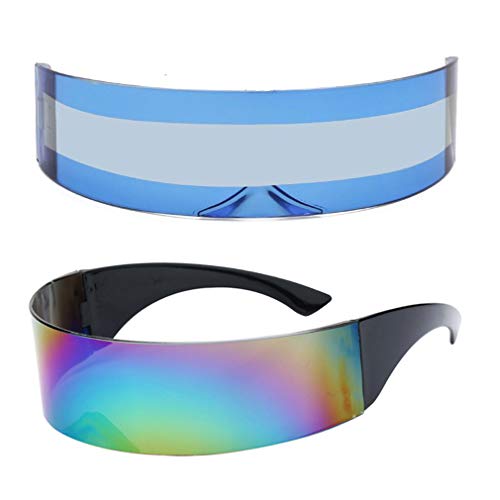Image of PLOPLO 2 Pack Futuristic Cyclops Monoblock Shield Mirrored Sunglasses Sunglass Glasses