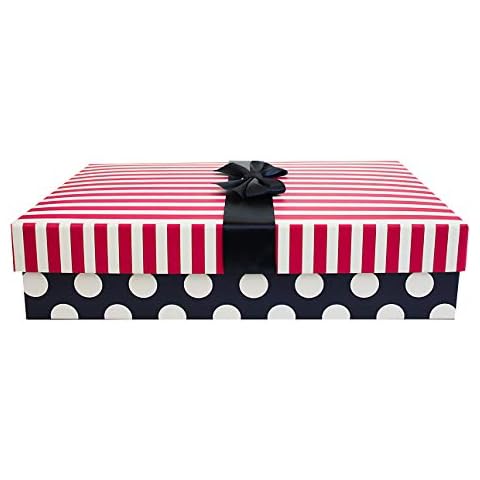 Emartbuy Caja de Regalo de Lunares Azul Oscuro y Rayas Rosadas Cover