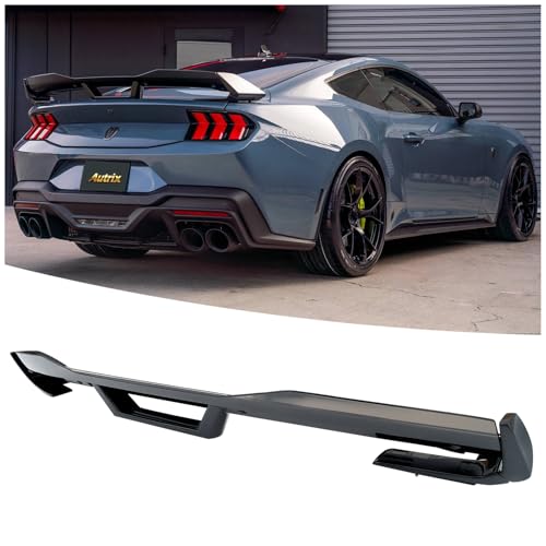 Autrix Rear Trunk Spoiler for 2024-2025 Ford Mustang EcoBoost GT Premium Dark Horse S650, Mustang Rear Spoiler Performance Style with Gurney Flap and Wickerbill Gloss Black