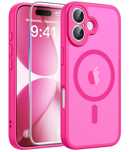 Image of FNTCASE for iPhone 17 Case: [Compatible with Magsafe] Translucent Matte Cases with [Full Camera Protection] [Screen Protector] Military Grade Shockproof Protective Phone Cover - Hot Pink