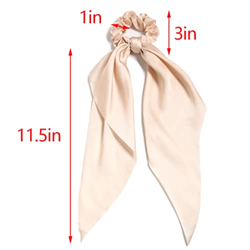 Pack Of 2 Knotted Bow Hair Scrunchies Elastic Hair Scarf Black Hair Ties Bands Satin Hair Ribbon Scrunchy Red Ponytail Holder For Women And Girls (Beige) #TOP4