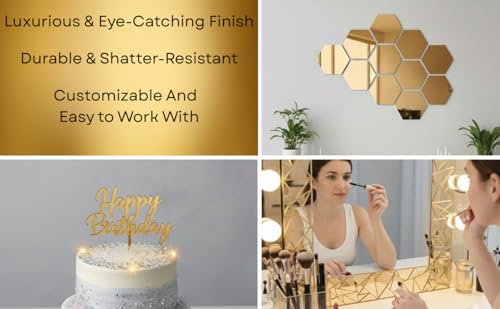 Image of DistinctAndUnique Gold Mirror Acrylic Plexiglass Sheets 1 /8 inch Thick (3mm) Easy to Cut Plastic Plexi Glass with Protective Paper for Signs, DIY Display Projects, Crafts, Shelves (6x12)